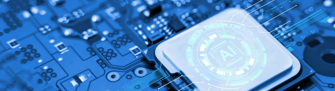 A computer central processing unit with “AI” written on it.