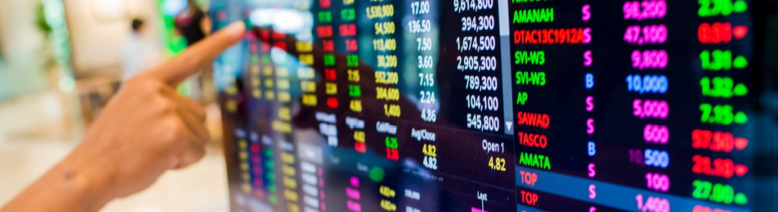 A screen displaying stock market data.