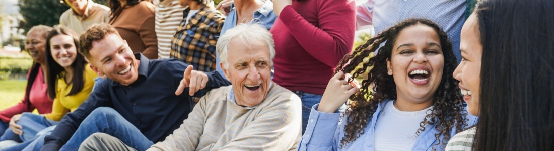 A multigenerational, diverse group of friends