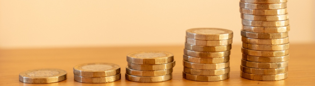 Stacks of £1 coins.