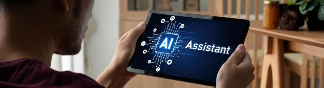 Someone using an AI assistant on a tablet.